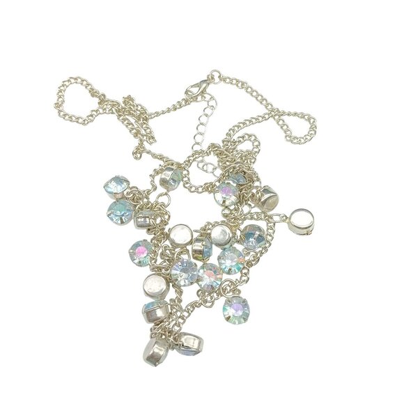 Vintage Rhinestone Drop Necklace With Adjustable Chain & Aurora Borealis Crystal - Picture 3 of 3